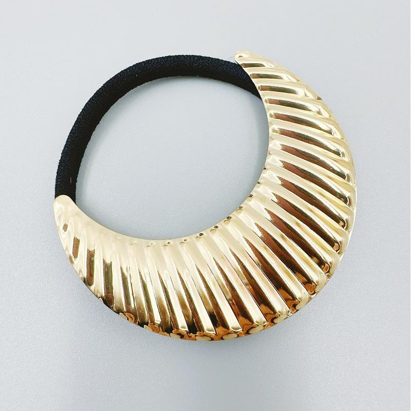Textured Metallic Moon Hair Tie Shimmering Crescent Ponytail Holder Minimalist Geometric Hairband Modern Elegant Headwear