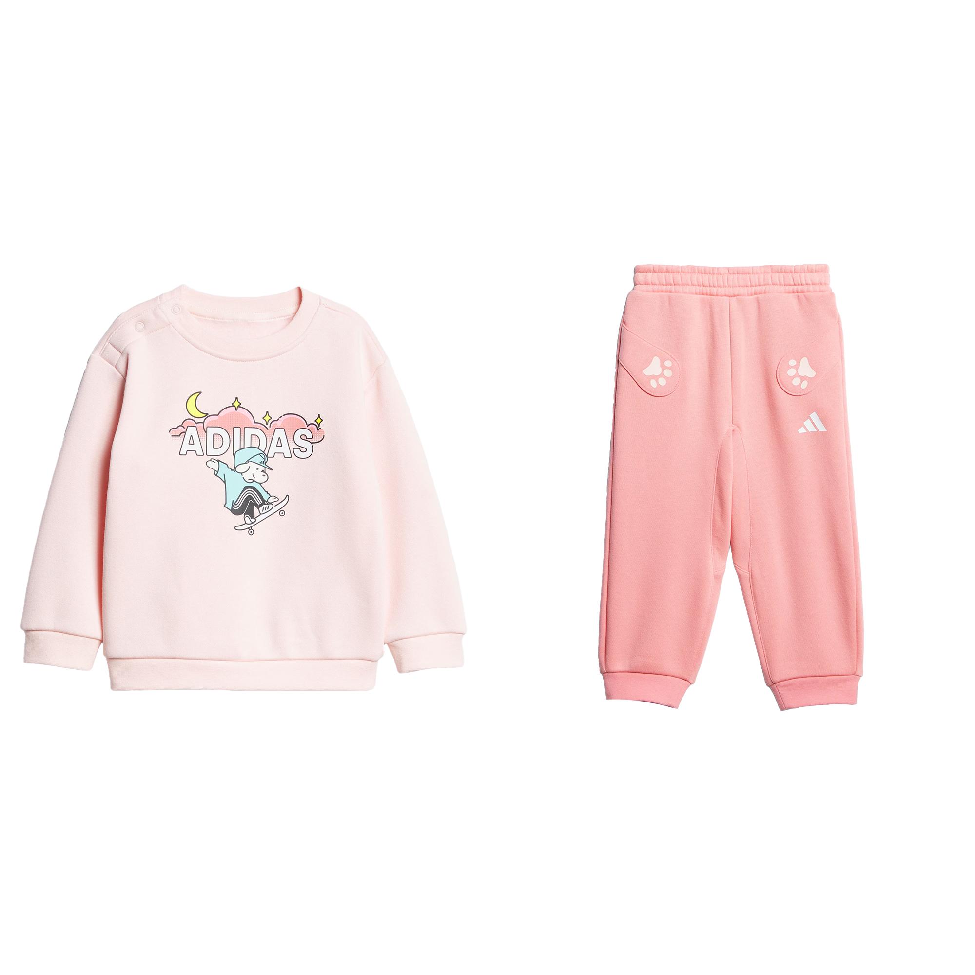 

Adidas Sportswear Knit Crew Suit Set Lightweight Sports Series Round Neck Pullover Long Sleeve Top Elastic Color Block Fleece Pants Kids Sets KC5399 104