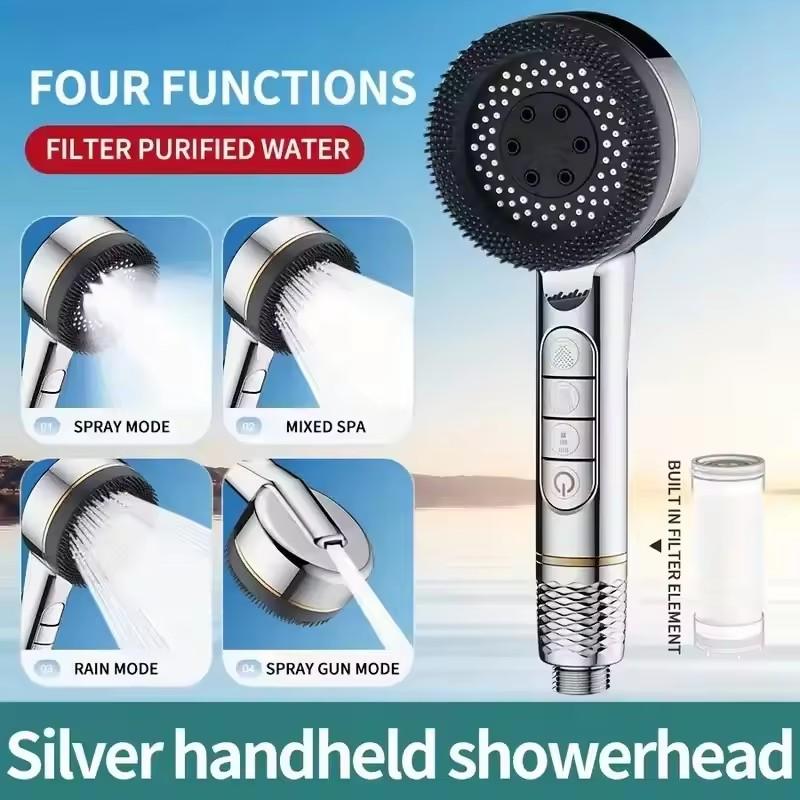 Upgraded 1pc Multi-functional Supercharged Shower Head Four-speed Adjustment Home Showerhead With Filter Bathroom Accessories