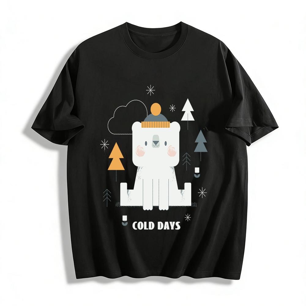 Cute Polar Bear Cold Days Kids Top Autumn Winter Warm Knit Hat Animal Print Children s Wear Pure cotton T-shirt XXS