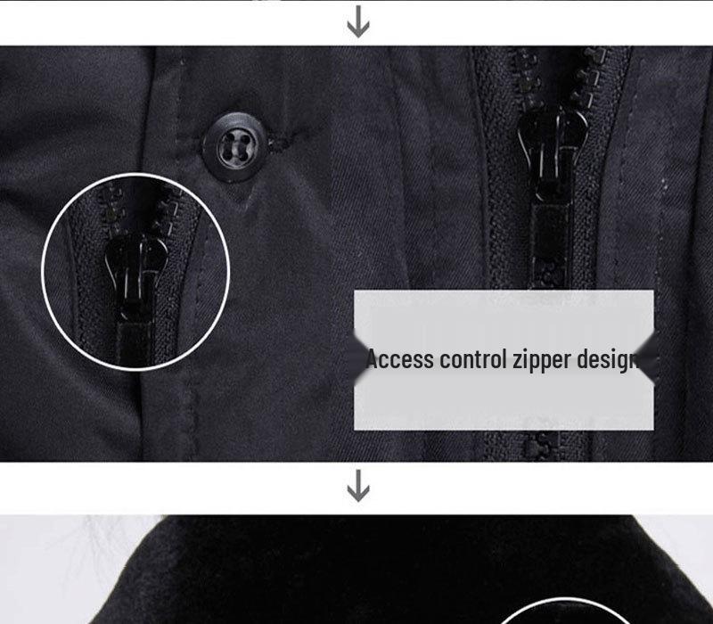 Military-Style Extra Long Reflective Winter Overcoat - Cold-Proof Security Guard Uniform with Cotton Insulation