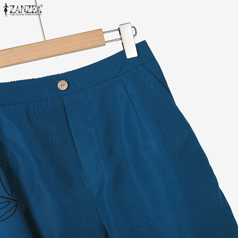 ZANZEA Women Long Sleeve Print Blouse and Shorts Casual Two Piece Suit Sets