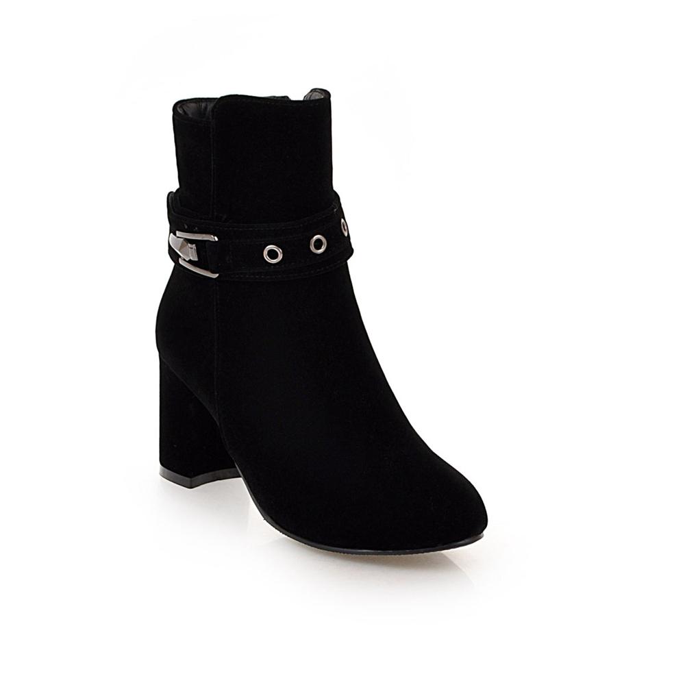 Fashion Large Size Round Toe Square Heel For Women Boots Fashion Buckle Ankle Boots Women Shoes Zipper Cheap High Heel Boots Woman 31-43