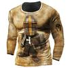 Knight 3D Digital Printing Flag T-shirt Unique Long Sleeve Pullover For Men European Style Cross-country Design