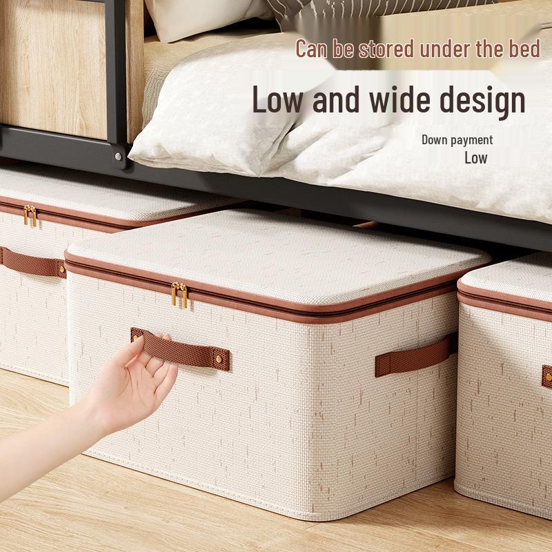 Cutie de Depozitare din Bumbac și In de Mare Capacitate cu Fermoar - Organizator Rezistent la Umiditate pentru Pilote și Haine