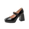 Krazing Pot PU Square Toe Super High Heels Summer Buckle Straps Shoes Big Size 43 Women Waterproof Pumps
