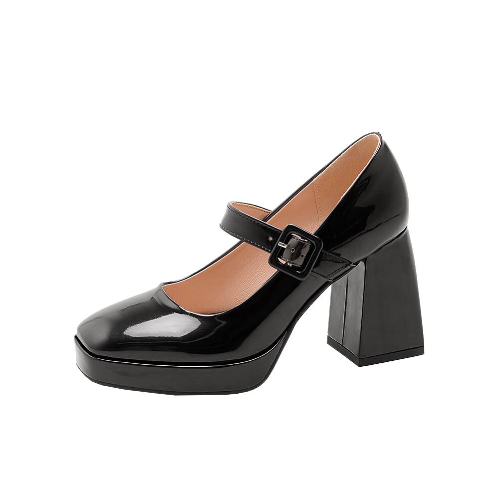 Krazing Pot PU Square Toe Super High Heels Summer Buckle Straps Shoes Big Size 43 Women Waterproof Pumps