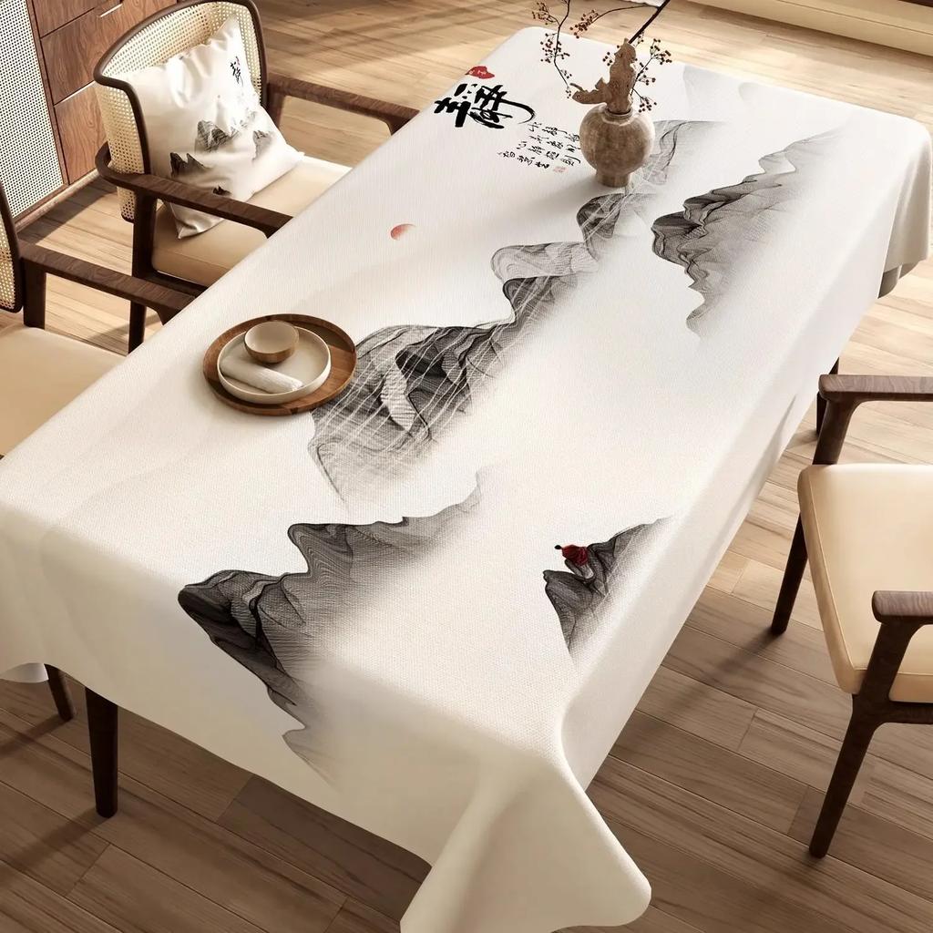 Chinese Landscape Printed Table Cloth High End Chinese Style Tea Table Cover Cloth Flower Landscape Lint Dustproof Table Mat