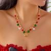 Christmas Snowflake Gingerbread Tree Pendant Necklace Snowman Reindeer Bell Soft Clay Crystal Beads Fringe Choker For Women Men