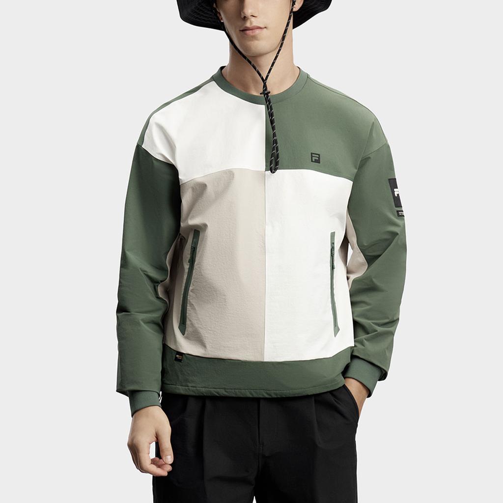 Fila Color Block Crew Neck Loose Fit Sports American Pullover Sweatshirt Men Sweatshirt Siberian-Green A11M417203F-DG