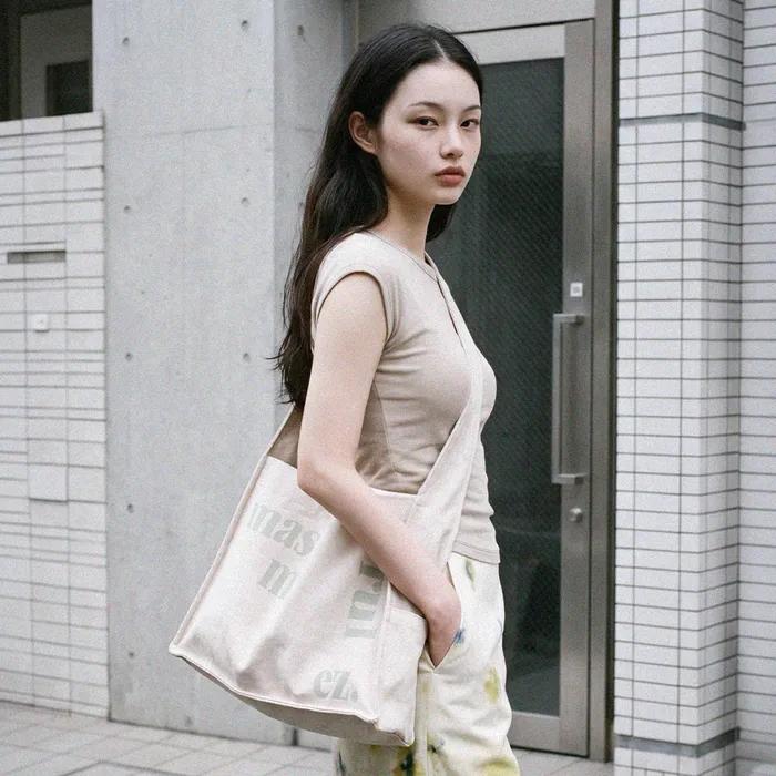 Wide Square eco bag_Beige
