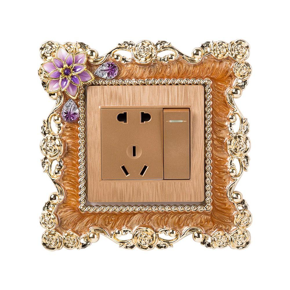 Stil Kunststoff Steckdose Surround Rahmen Einzelne Lichtschalter Abdeckung Wandaufkleber Gold Rand Stecker Dekor