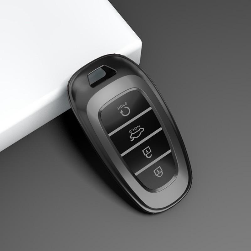 Titanium Gray For Hyundai Tucson Solaris Sonata Hybrid Nexo Nx4 Santafe Dn8 4 Button Remote Car Key Case Cover Holder Keychain