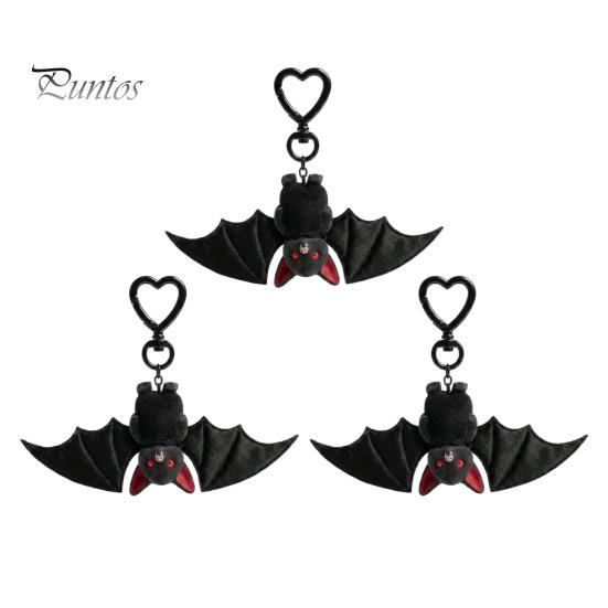 Versatile Keychain 1/2/3Pcs Pendant, Black Alloy Spring Buckle Key Chain, Double-Layer Plush Bat Denim Bag Charm Wings Holder, Goth Style Red