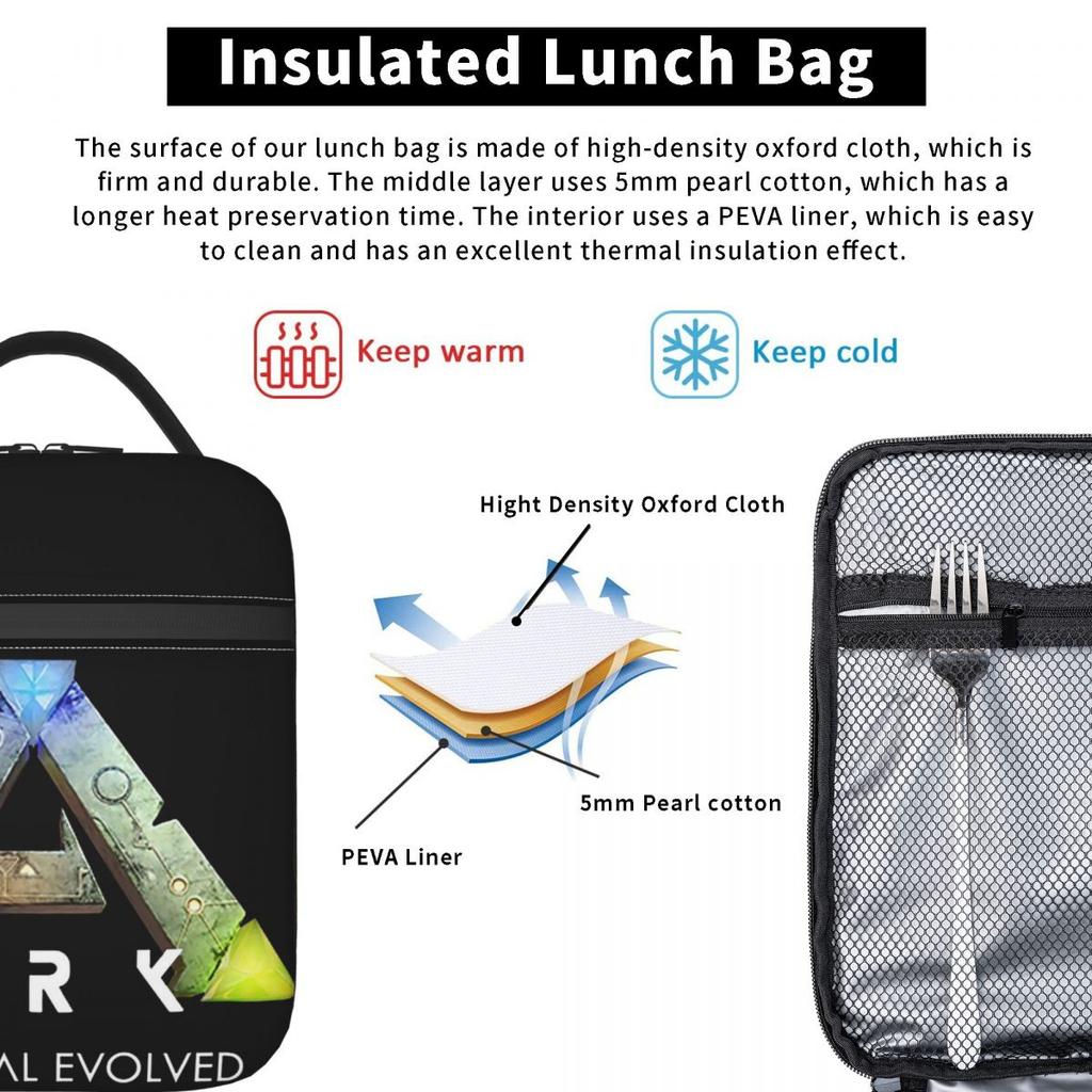 Ark Survival Evolved Black Insulated Lunch Bag for Women Children Portable Food Boxes Thermal Lunch Box Tote