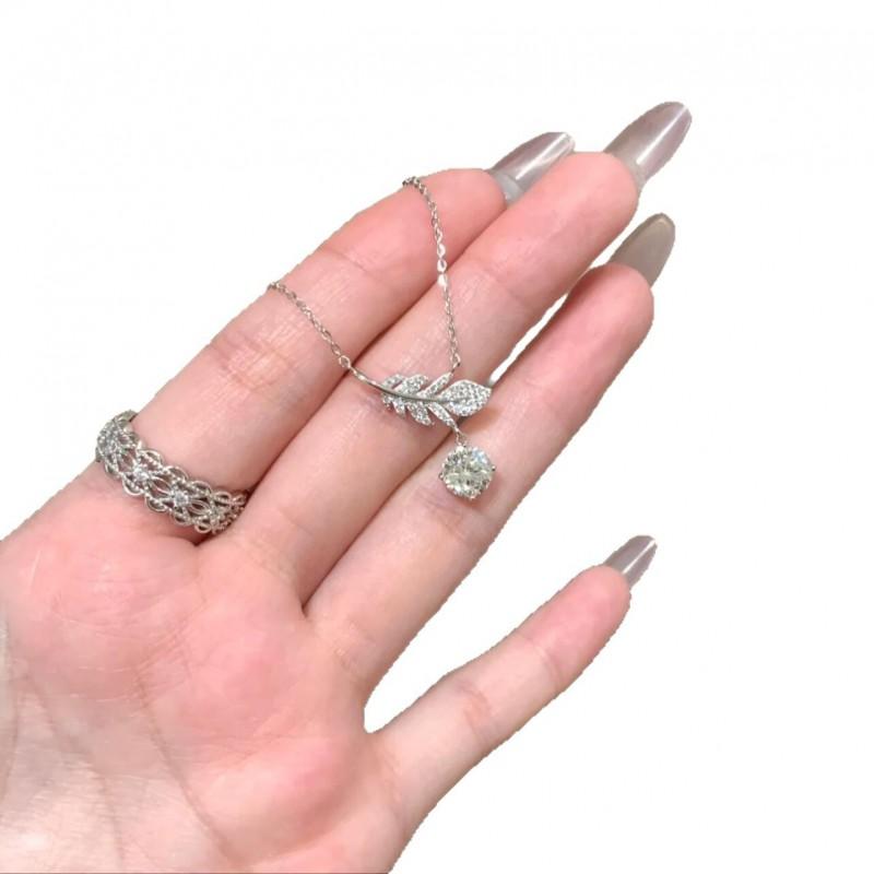 Womens Feather Zircon Pendant Necklace Light Luxury Ins Style Collarbone Chain