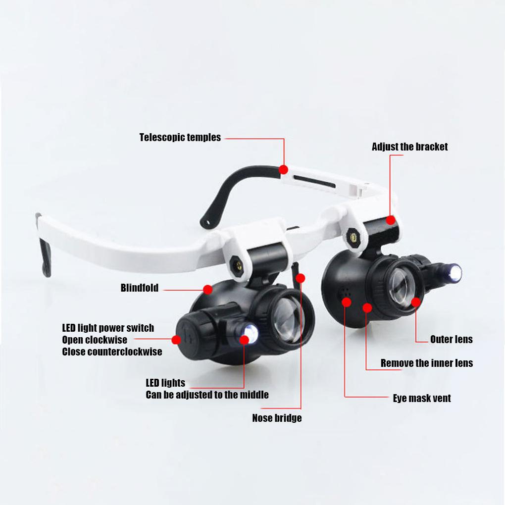 Jewelry Magnifying Glasses with LED Light Magnifier Eyeglasses Portable Lighted Loupe Tools Electronic Repair Close Work