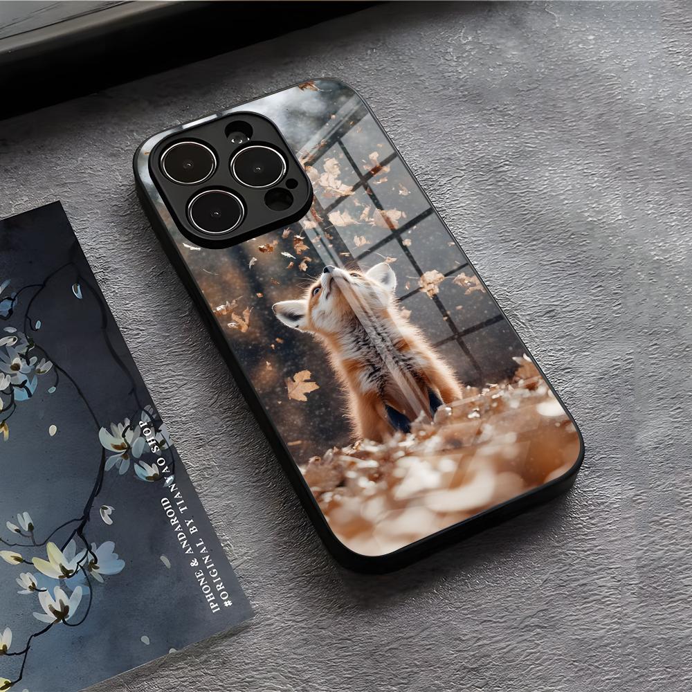 Leaves Fall Fox Halloween Phone Case For IPhone 17 Air 16 E Pro Max 15 14 13 Mini 12 Pro 11 Max Plus Black Glass Cover