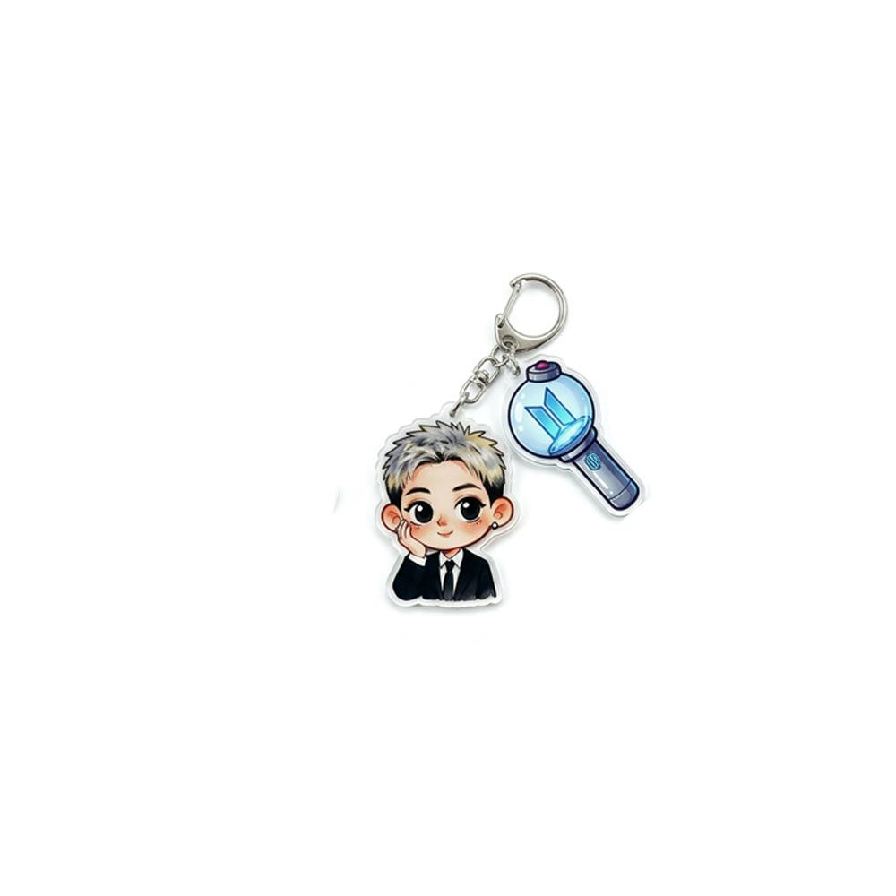 7 ks roztomilý přívěsek na klíče BTS, Bangtan Boys oblek kreslená figurka přívěsek na klíče s přívěskem na světelný klacek, Kpop idol kreslený přívěsek na tašku pro fanoušky ARMY
