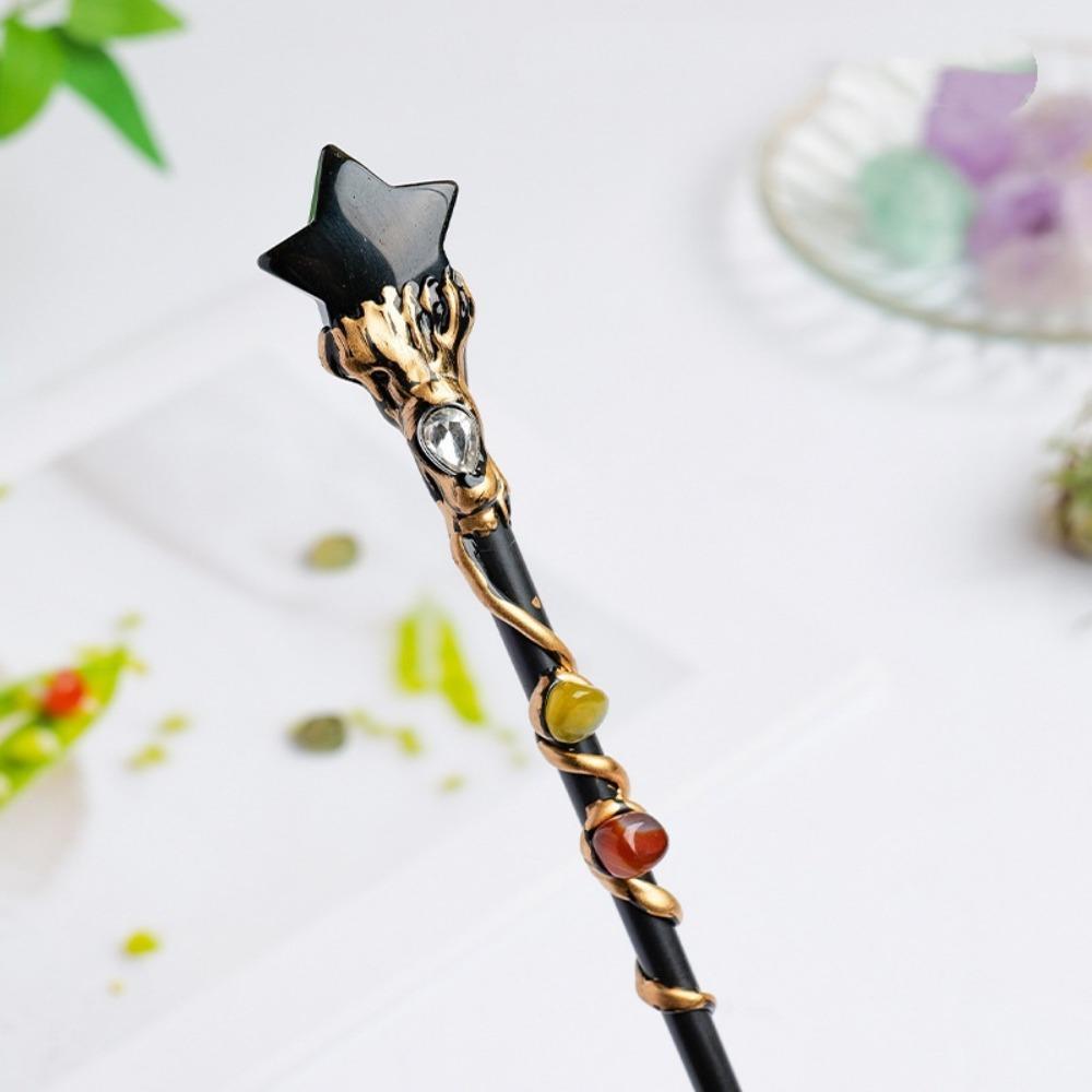 Crystal Ball Crystal Magic Wand Halloween Prop Magic Scepter Handcrafted Fairy Stick Holiday Gift Star black