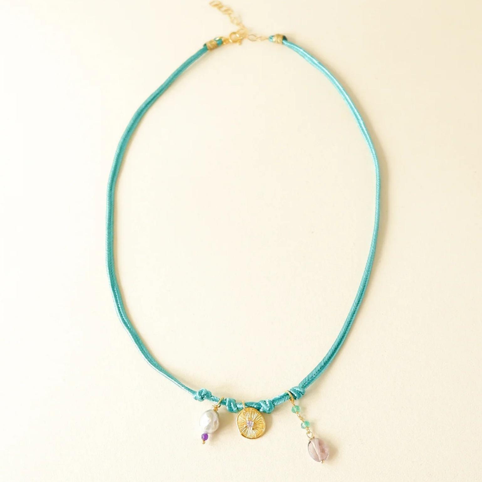 

Mint Green Rope Necklace Pearl Metal Brand Multi-Pendant Mix And Match Fresh Bohemian Eye-Catching Neck Chain