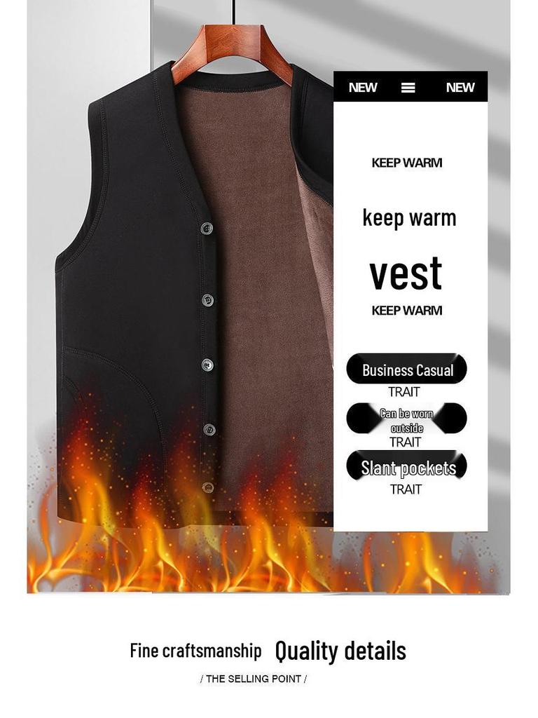 Men's Thermal Fleece-Lined Cotton Vest for Autumn/Winter 2024 - Perfect for Middle-aged and Elderly Dads and Grandpas.