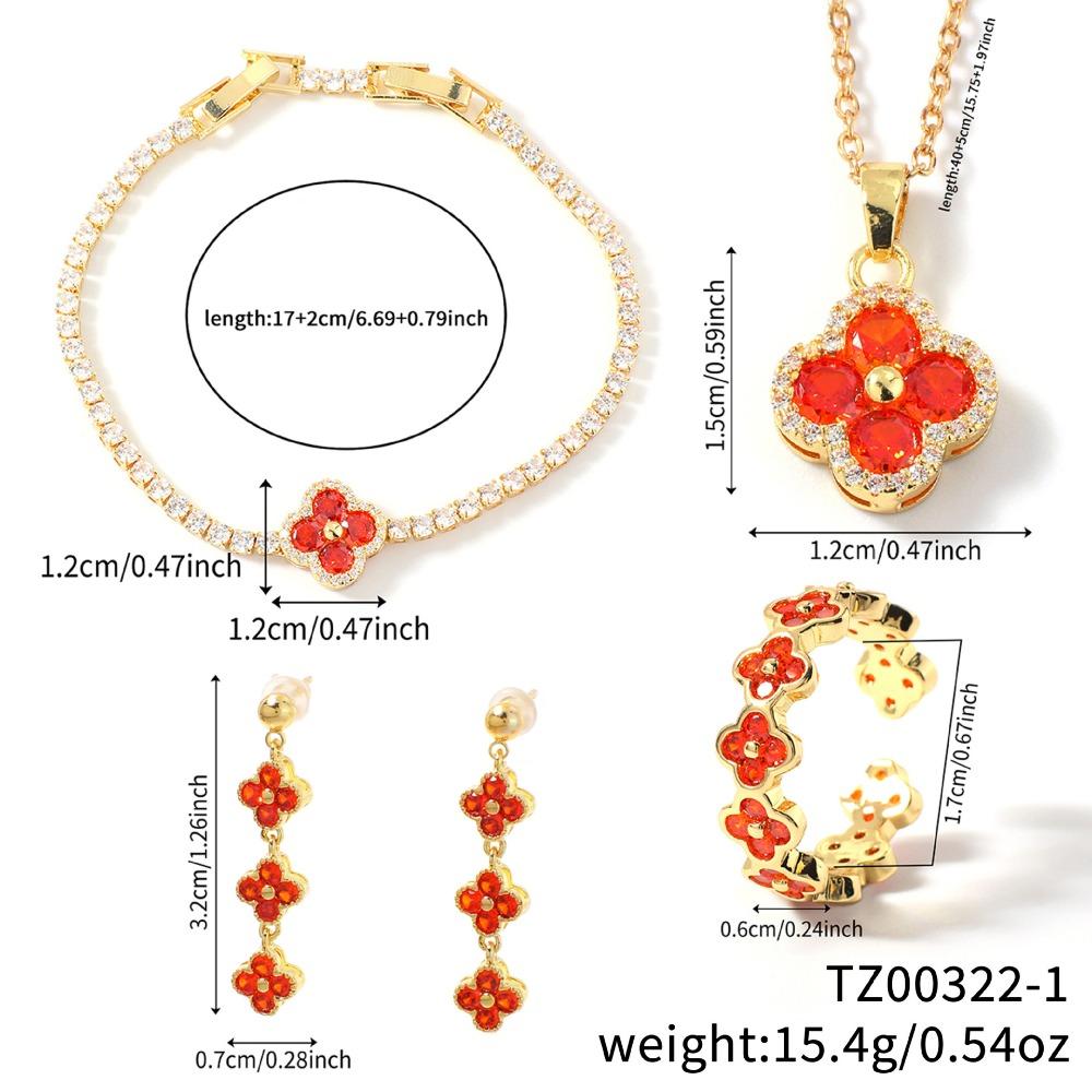 New Small Exquisite, and Versatile Four-leaf Clover Necklace Bracelet Earrings and Ring Set - A Birthday Gift