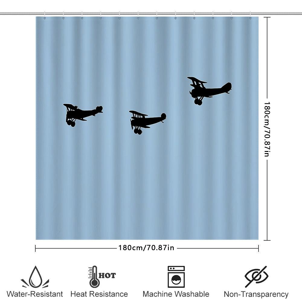 Vintage Airplane Shower Curtain Rustic Farmhouse Bathroom Decor Bluebird Aviation Travel Theme Washable Fabric Backdrop