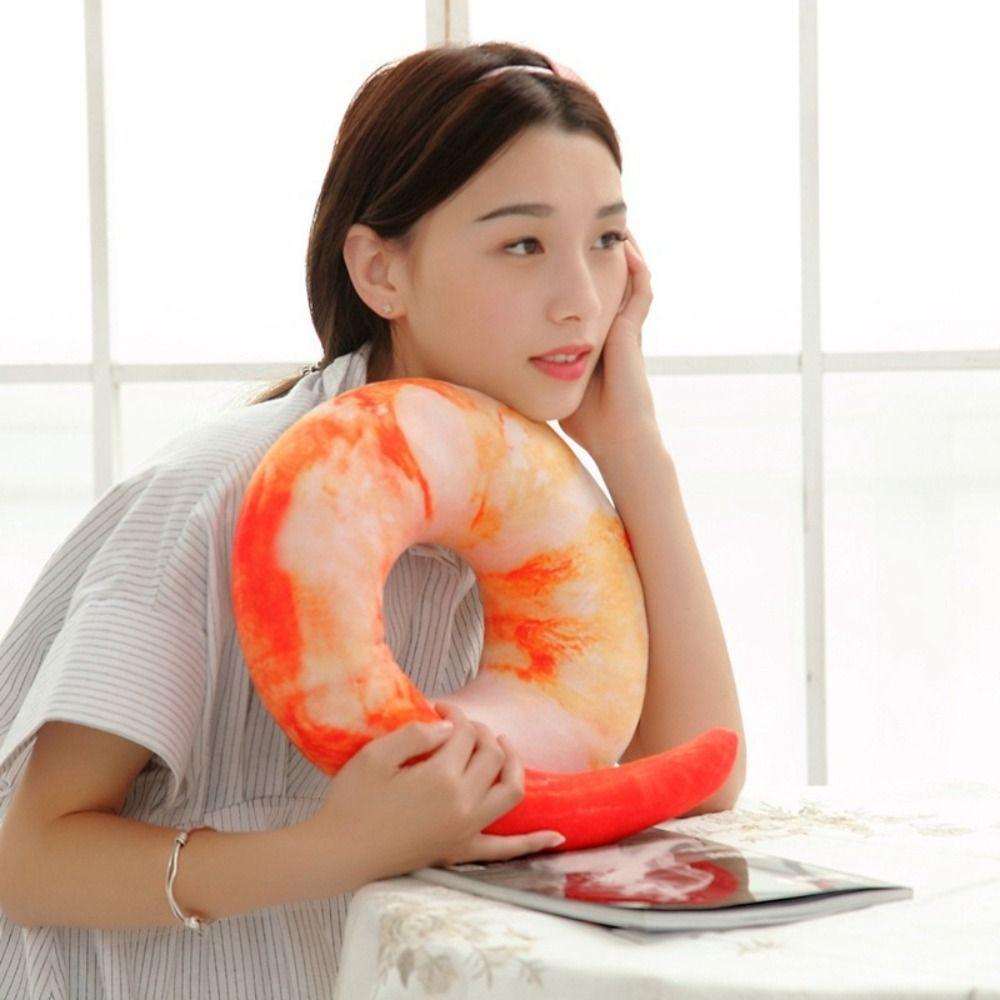 U Neckpillow Simulated Shrimp Poop Head Set Simulated Shrimp Plush Peeled Prawns Plush Toys Girl