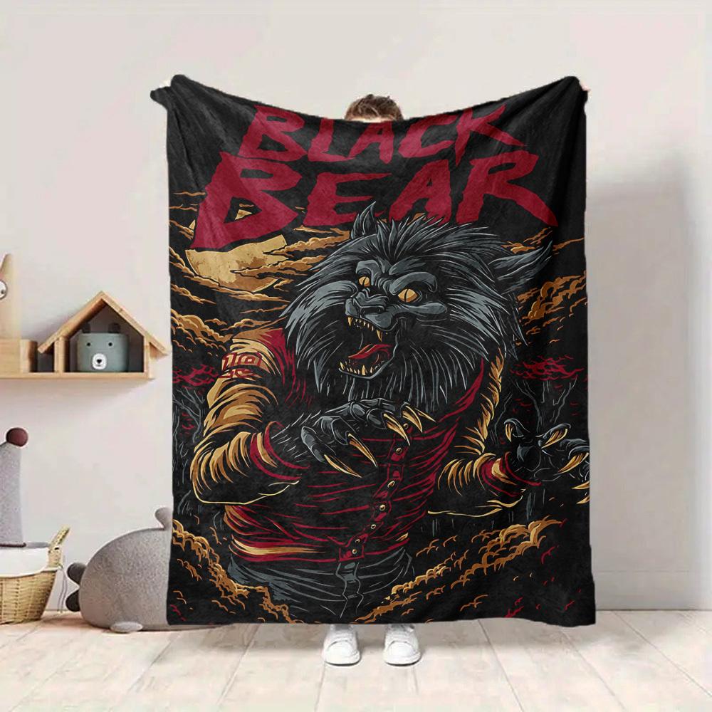 1pc Black Bear Costume Blanket - Lightweight Flannel Fleece with Digital Printing, Soft Warm for Sofa, Travel, Camping, Office yy251018277