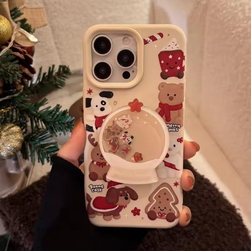 

Cute Cartoon Style Christmas Crystal Ball Animal Rattle Phone Holder For iPhone Cases Desktop Foldable Phone Stand iPhone 15