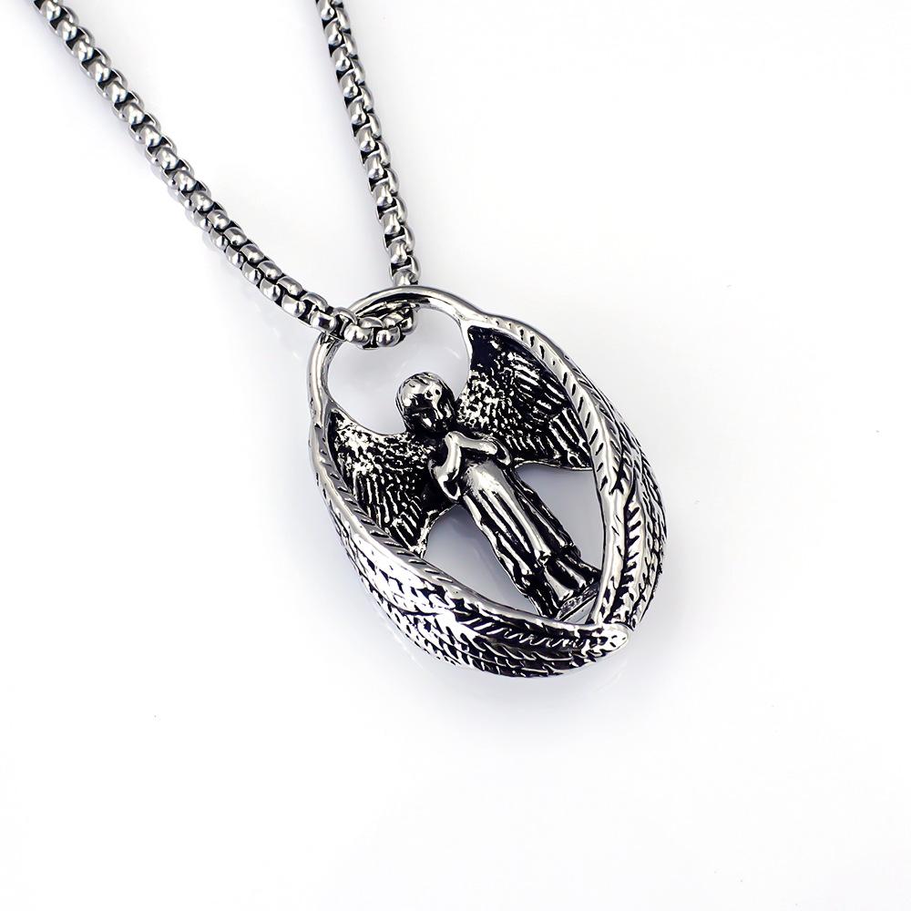 Titanium Steel Retro Angel Wings Necklace Men's and Women's Trendy European and American Feather Pendant