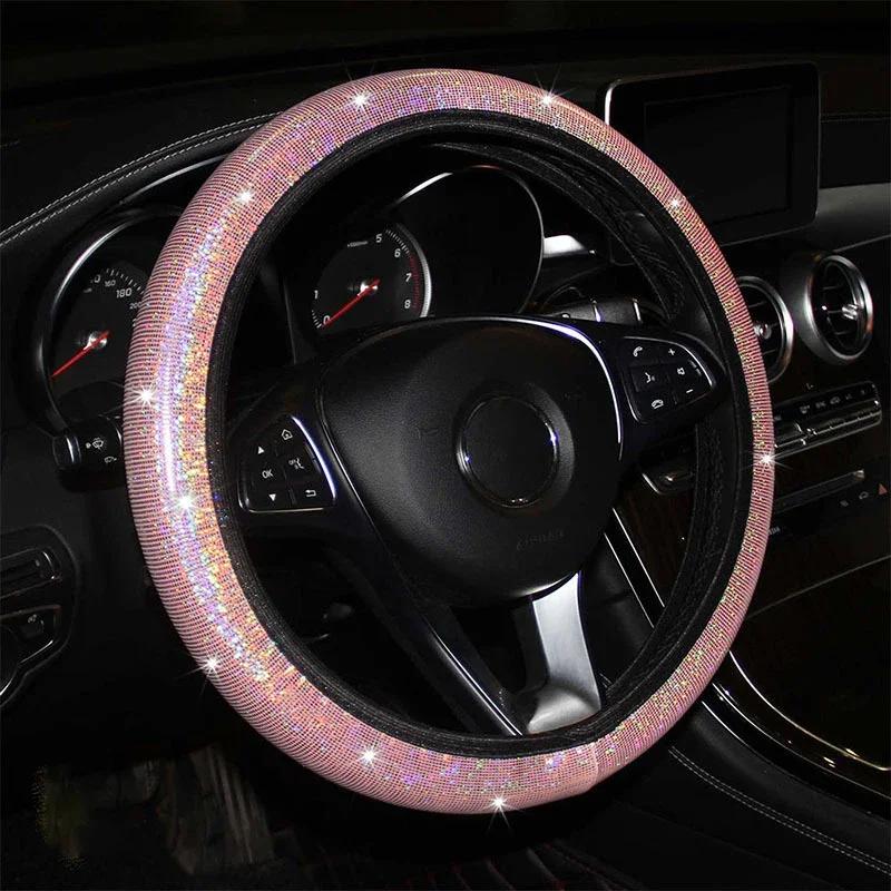 Car Universal 37/38cm Steering Wheel Cover Elastic Handle Cover Colorful Bronzing Diamond BlingBling Steering Wheel Accessories