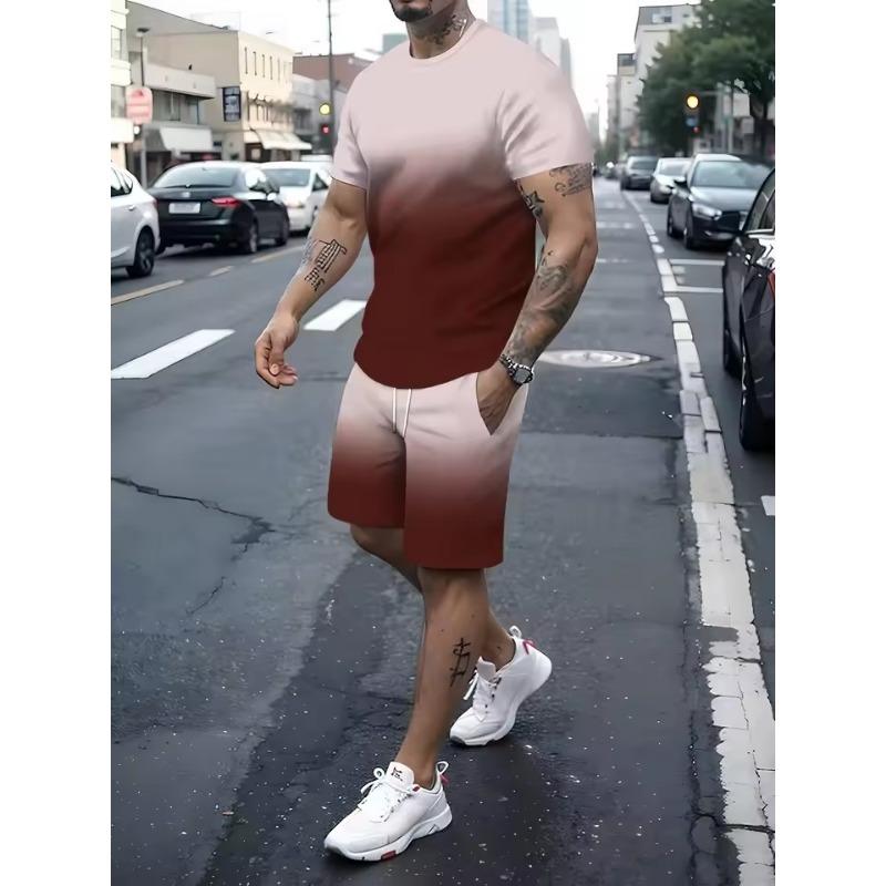 3D tisk Pánské sportovní oblečení Fitness Set Běžecký oblek Ležérní Tričko+šortky Set Prodyšný Jogging Sportovní oblečení Pruhovaný oblek