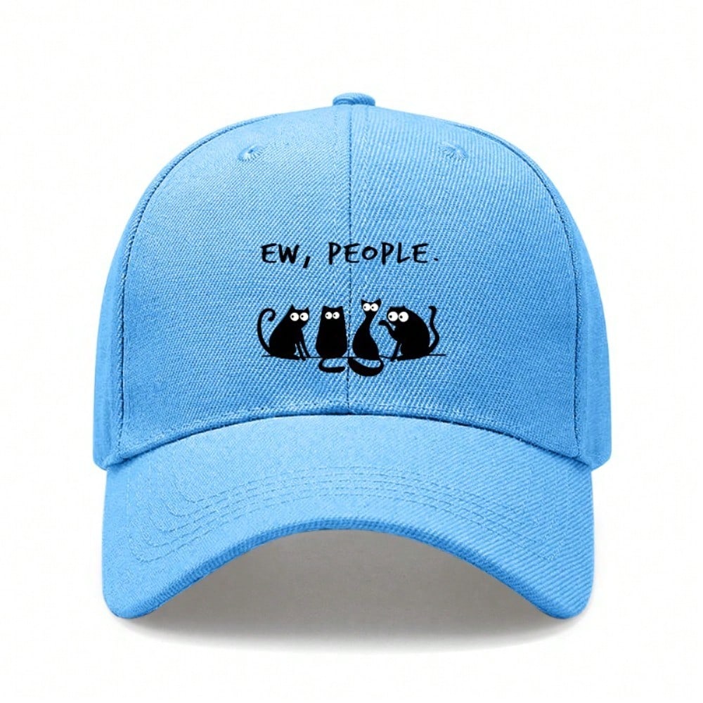 [Funny Cat Hat] Cream Polyester Print Baseball Cap - Adjustable Breathable Casual Streetwear Dad Hat For Men Women