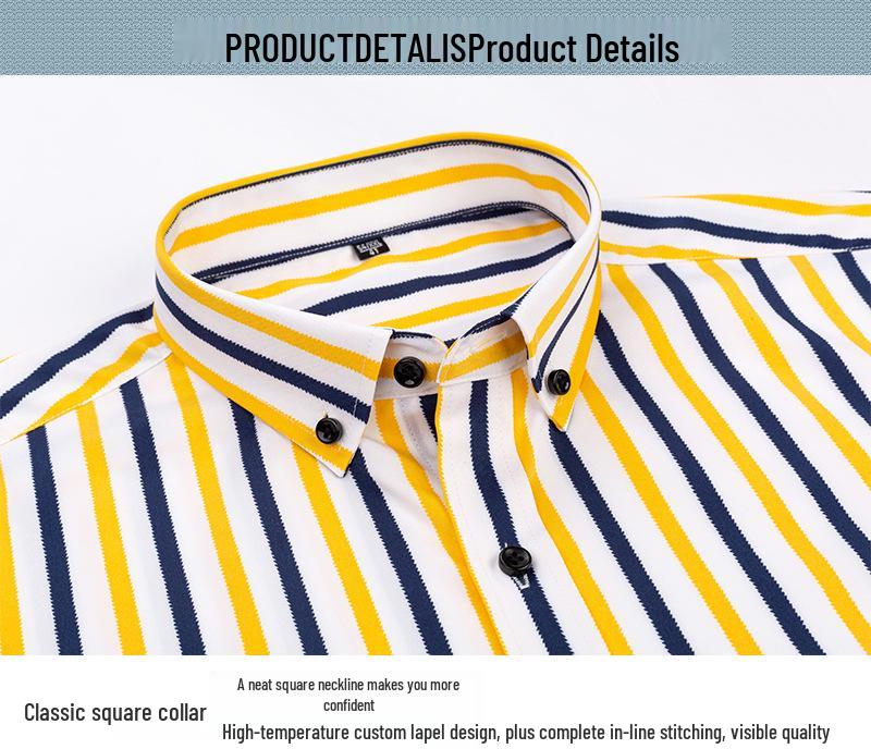 Men's Short Sleeve Non-Iron Striped Ice Silk Casual Korean Style Shirt