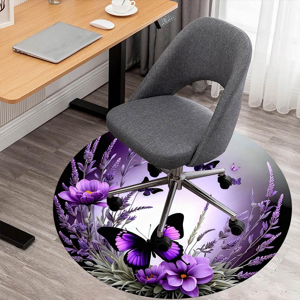1PC Butterfly Lavender Office Round Area Rug, Under Office Chairs Bedroom Living Room Home Decor, Carpet for Office -1110002