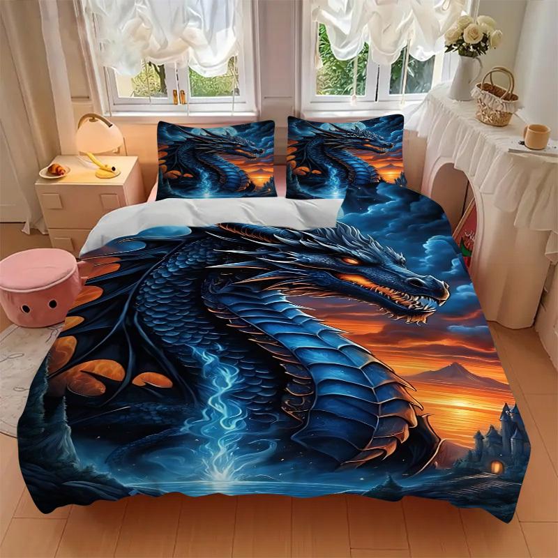 3pcs Dragon Fantasy Artwork Duvet Cover Set -Includes 1 Duvet Cover and 2 Pillowcases, No Quilt Core, All-Season Home Decor  yy251111105