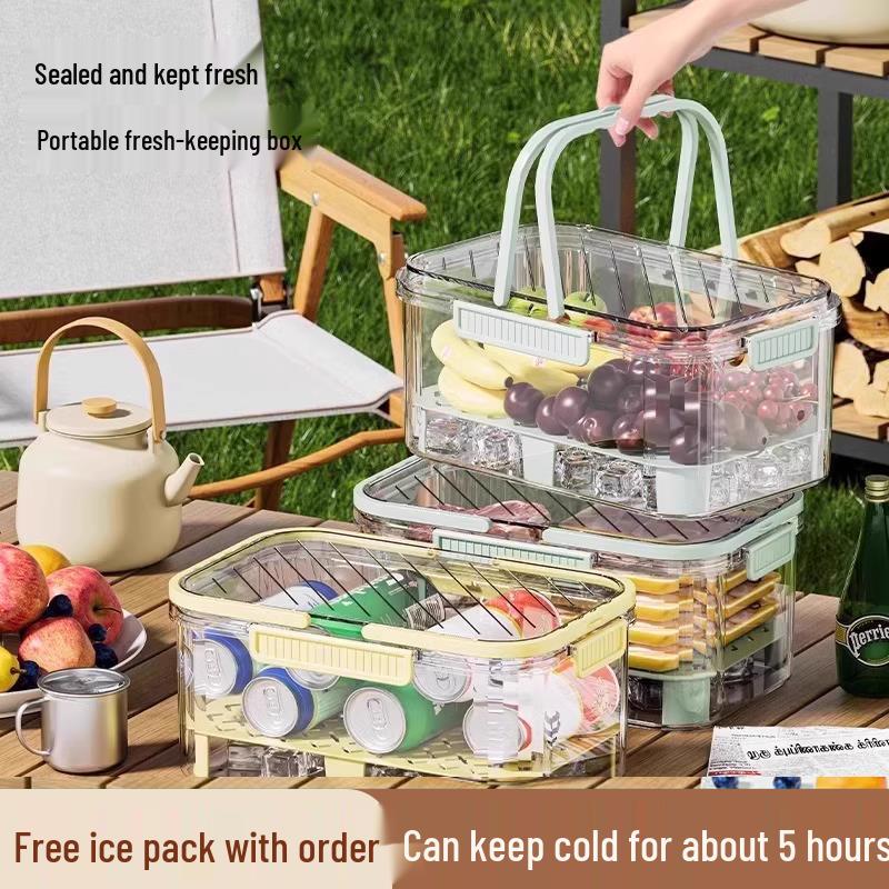 Double-Layer Portable Fresh-Keeping Box: Large Capacity for Fruits, Vegetables & Picnic Bento