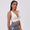 Women Summer Casual Sports Running Solid Color V Neck Bare Midriff Vest Crop Top