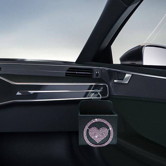 Auto Umělá kůže Úložný box do auta Lesklý Luxusní Láska Srdce Drahokamy SUV Nákladní automobil Auto Ventilátor Závěsný organizér Taška na telefon Pouzdro na klíče