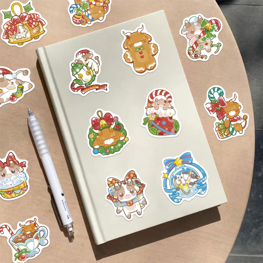 50 Cartoon Holographic Cartoon Christmas Calf Doodle Stickers Decorate Suitcase Notebook Diy Waterproof