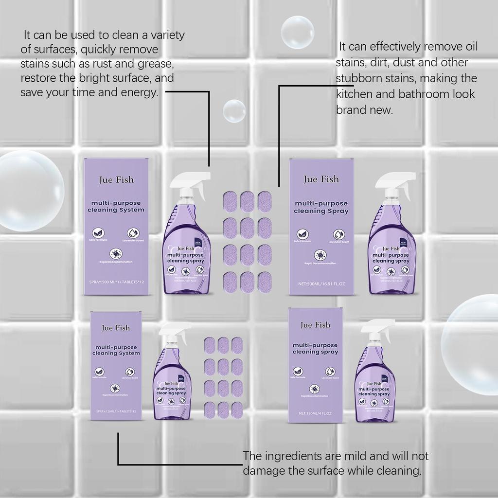Jue Fish Univerzální rozpustná kostka 1 láhev nahrazuje 8 čisticích prostředků 120ml/500ml + Čisticí šumivé tablety