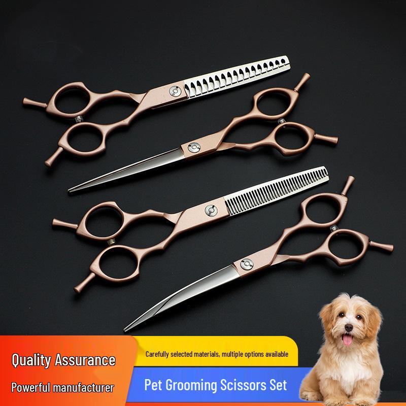 Rose Gold 6.5" Double Tail Pet Grooming Scissors with Curved Tip & Straight Tooth for Cats & Dogs.