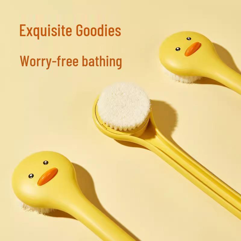 Cute Little Yellow Duck Soft Bristle Bath Brush for Adults & Kids - Long Handle Back Scrubber