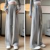 Women's High Waist Wide Leg Pants Loose Fit Straight Sweatpants Drawstring Solid Color Summer American Casual Banana Trousers