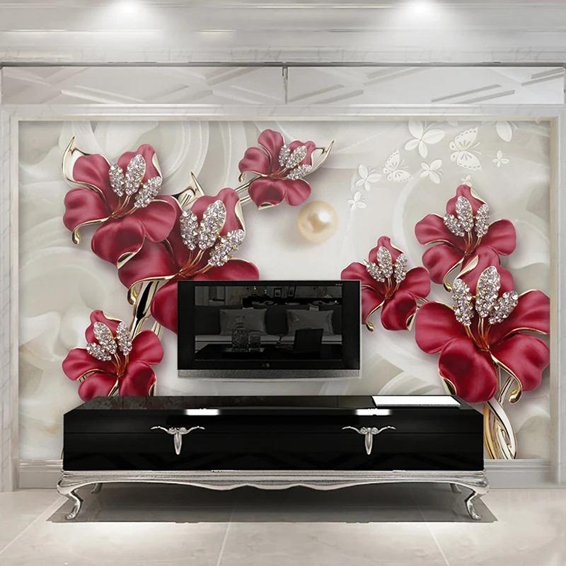 3d Stereo Reliëf Bloem Sieraden Foto Muurschildering Woonkamer Tv Sofa Achtergrond Behang Huisdecoratie