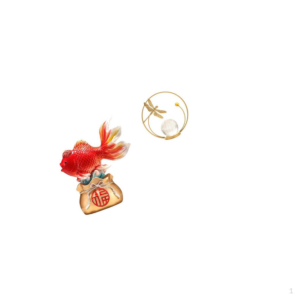 Fortune Koi Crystal Sphere Feng Shui Metal Fish Figurine Holiday Gift Entryway Office Home Room