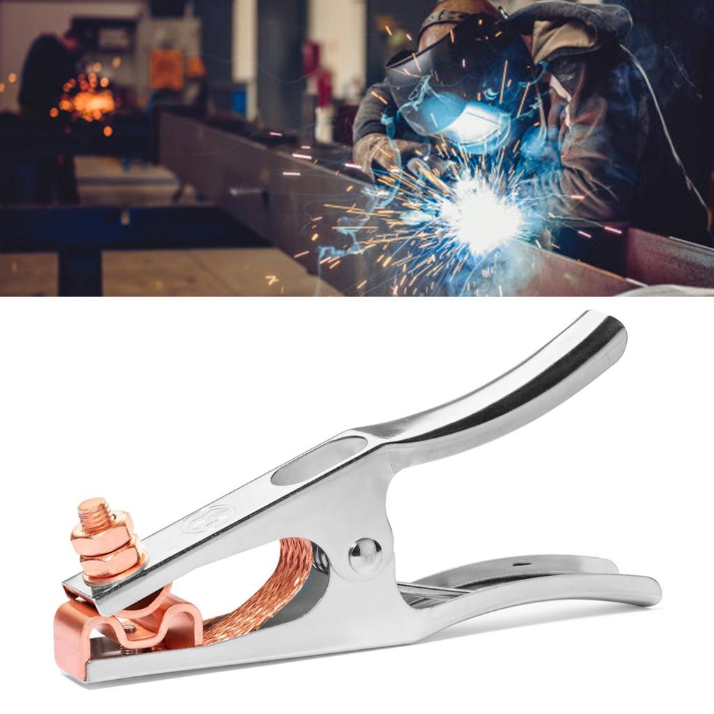500A Electroplated Welding Ground Clamp High Conductivity Copper Jaws Braided Shunt Earth Grounding Cable Clip Tool