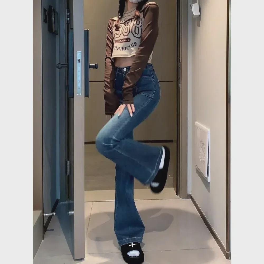 Damen-Schlagjeans mit hoher Taille – elastisch, schmale Passform, perfekt für große und dünne Frauen, Frühlings- und Herbst-Styles